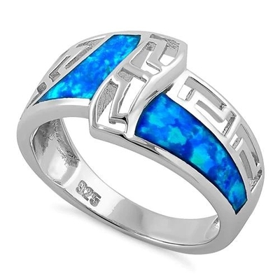 Opal Greek Pattern Lab โอปอลไพลินแหวนหมั้นผู้หญิง 925 พร้อมเงินสเตอร์ลิงสำหรับเด็กผู้หญิง