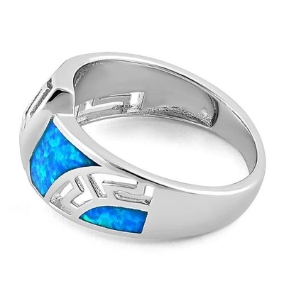Opal Greek Pattern Lab โอปอลไพลินแหวนหมั้นผู้หญิง 925 พร้อมเงินสเตอร์ลิงสำหรับเด็กผู้หญิง