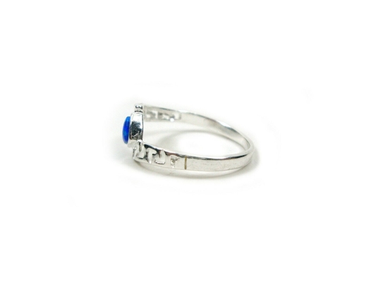 เงินสเตอร์ลิง 925 กรีกโบราณ Meander Key Modern Fire Rainbow Blue Opal แหวนหมั้น