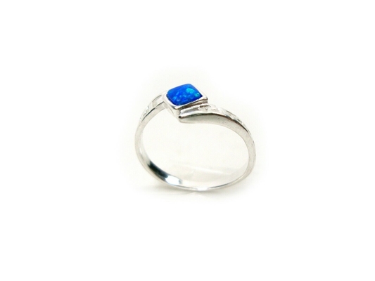 เงินสเตอร์ลิง 925 กรีกโบราณ Meander Key Modern Fire Rainbow Blue Opal แหวนหมั้น