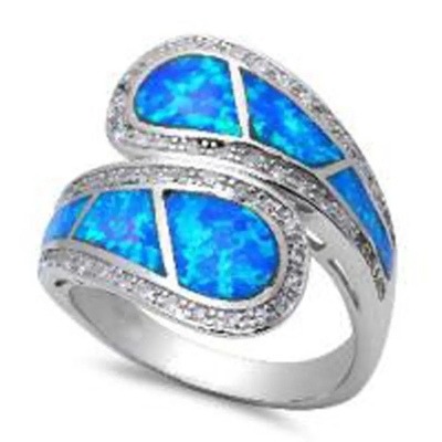 Blue Opal Greek Key Design Wraparound Solid 925 Sterling Silver Ring เครื่องประดับโอปอลสีน้ำเงินสำหรับผู้ชาย