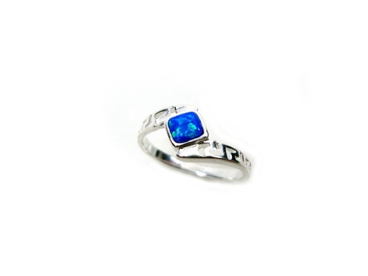 Blue Opal Greek Key Design Wraparound 925 แหวนเงินแท้ Handmade เครื่องประดับโอปอลสำหรับผู้หญิง