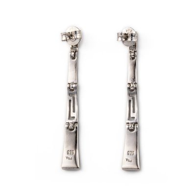 Retro Greek Key Curvy Silver Blue Fire Opal Dangle ต่างหูเครื่องประดับคุณภาพสูงสำหรับผู้หญิง
