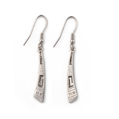 Retro Greek Key Curvy Silver Blue Fire Opal Dangle ต่างหูเครื่องประดับคุณภาพสูงสำหรับผู้หญิง
