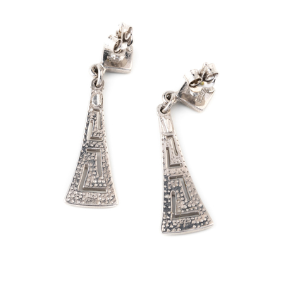 Retro Greek Key Curvy Silver Blue Fire Opal Dangle ต่างหูเครื่องประดับคุณภาพสูงสำหรับผู้หญิง