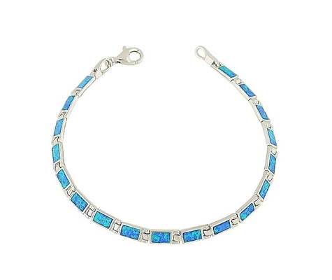 Natural Vintage Fire Rectangular Greek Blue Opal สร้อยข้อมือเงินแท้ 925