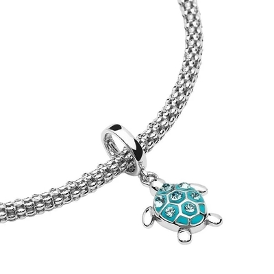 ลูกปัด Sea Turtle Drop Charm พร้อมคริสตัลที่ประดิษฐ์ขึ้นจากเงินสเตอร์ลิงเพื่อความสมบูรณ์แบบไร้ที่ติ