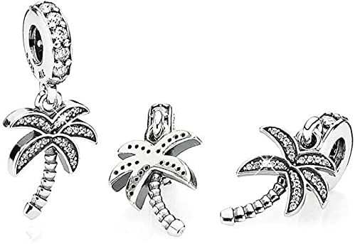 EZ Tuxedo Palm Tree Dangle Charms จี้เงินแท้ 925 พร้อม Cubic Zirconia สำหรับจี้