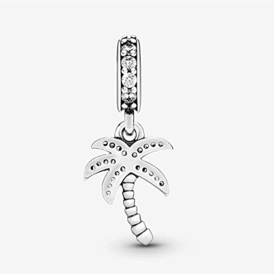 EZ Tuxedo Palm Tree Dangle Charms จี้เงินแท้ 925 พร้อม Cubic Zirconia สำหรับจี้