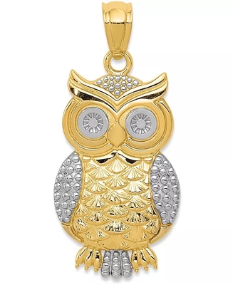 จี้ลูกปัด Charmed Owl Textured ทองคำ 14K ชุบโรเดียมสำหรับผู้หญิง