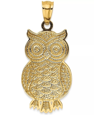 จี้ลูกปัด Charmed Owl Textured ทองคำ 14K ชุบโรเดียมสำหรับผู้หญิง