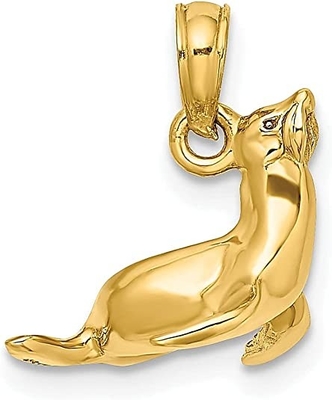 14k Yellow Gold 3 D Seal Charm สร้อยคอจี้ปลา Sea Life Fine เครื่องประดับสำหรับของขวัญผู้หญิงสำหรับเธอ