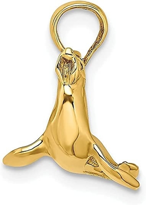 14k Yellow Gold 3 D Seal Charm สร้อยคอจี้ปลา Sea Life Fine เครื่องประดับสำหรับของขวัญผู้หญิงสำหรับเธอ