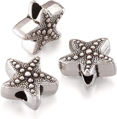 50ชิ้นโบราณเงินปลาดาวปลาดาวลูกปัดโลหะทิเบตทะเลชีวิตมหาสมุทร10x11mm
