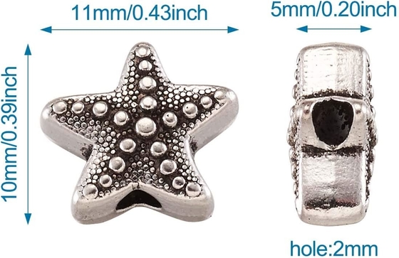 50ชิ้นโบราณเงินปลาดาวปลาดาวลูกปัดโลหะทิเบตทะเลชีวิตมหาสมุทร10x11mm