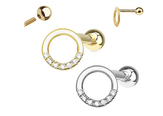 ต่างหูกระดูกอ่อนเพชรทองคำ 14k 0.126ct, ต่างหูเกลียวเจาะ 14 ชิ้น OEM