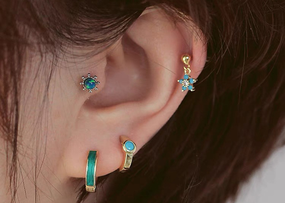 ต่างหูกระดูกอ่อนเพชรทองคำ 14k 0.126ct, ต่างหูเกลียวเจาะ 14 ชิ้น OEM