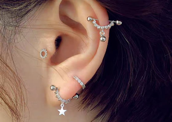 ต่างหูกระดูกอ่อนเพชรทองคำ 14k 0.126ct, ต่างหูเกลียวเจาะ 14 ชิ้น OEM