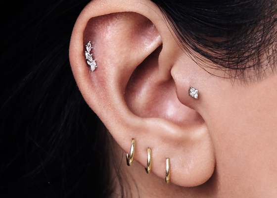 Helix Piercing 14K Gold Clicker สำหรับกระดูกอ่อน Tragus 16g-40g