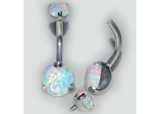 สตั๊ดจมูกทองคำ 18k ความยาว 25 มม. เจาะจมูก OEM ด้วยโอปอลเฟอร์สีขาว