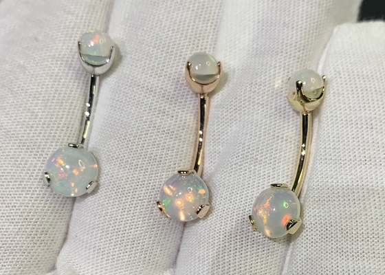 สตั๊ดจมูกทองคำ 18k ความยาว 25 มม. เจาะจมูก OEM ด้วยโอปอลเฟอร์สีขาว