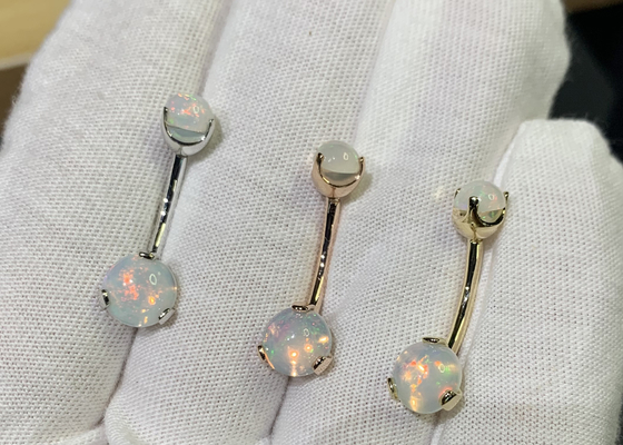 สตั๊ดจมูกทองคำ 18k ความยาว 25 มม. เจาะจมูก OEM ด้วยโอปอลเฟอร์สีขาว