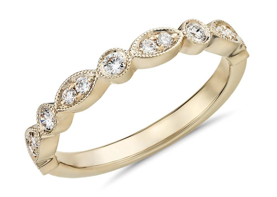 Half Eternity 14K สีเหลืองทอง Band Ring แฟนซี Cut GH VS1 0.28ct Claw Setting