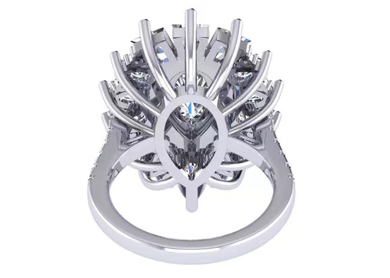 1.5ct 49pcs Classic Halo แหวนหมั้นเพชรสีขาวชุบทองคำขาว ODM