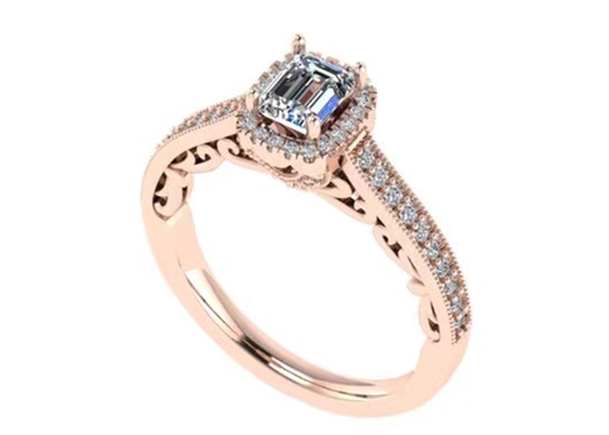 0.8ct 14K Solid Gold Jewellery, ชุดแหวนหมั้นทองคำสีกุหลาบ RA5.6×4.5MM