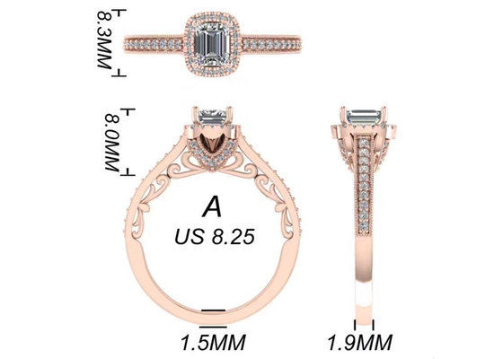0.8ct 14K Solid Gold Jewellery, ชุดแหวนหมั้นทองคำสีกุหลาบ RA5.6×4.5MM