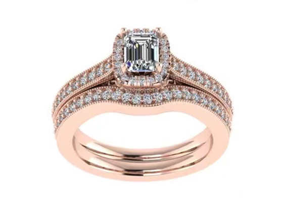 0.8ct 14K Solid Gold Jewellery, ชุดแหวนหมั้นทองคำสีกุหลาบ RA5.6×4.5MM
