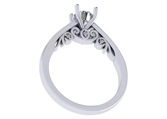 แหวนแต่งงานทองคำขาว 18k, GIA 5.35mm Round Brilliant Cut Diamond Ring
