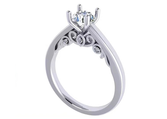 แหวนแต่งงานทองคำขาว 18k, GIA 5.35mm Round Brilliant Cut Diamond Ring