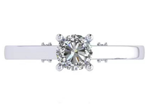 แหวนแต่งงานทองคำขาว 18k, GIA 5.35mm Round Brilliant Cut Diamond Ring