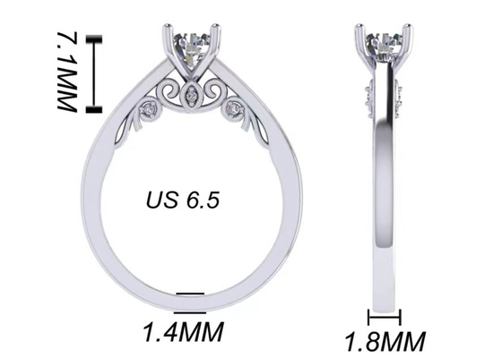 แหวนแต่งงานทองคำขาว 18k, GIA 5.35mm Round Brilliant Cut Diamond Ring