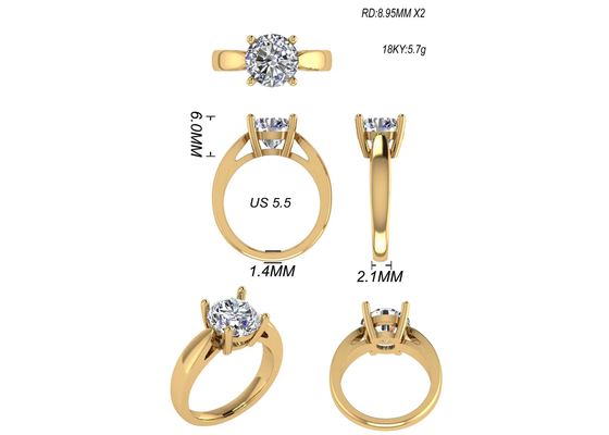 การตั้งค่ามือ 14K เครื่องประดับทองคำขาว, กลม 2.7 กะรัต Natural Solitaire Diamond Rings