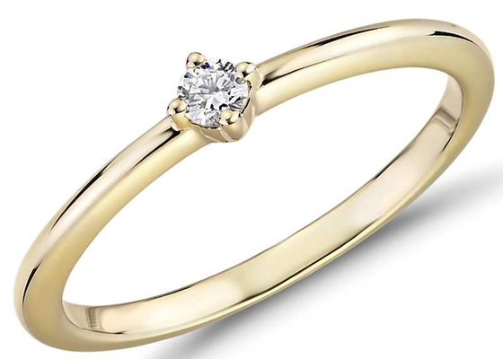 Solitaire Stone 14K สีเหลืองทองเครื่องประดับแหวน 0.1ct Claw การตั้งค่าประเภท VS1 Clarity grade
