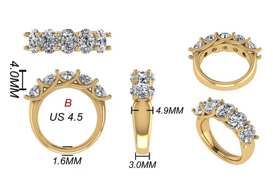 แหวนหมั้นทองคำ 18k วงรี Brilliant Cut 6.43x 4.7x3.03mm ODM