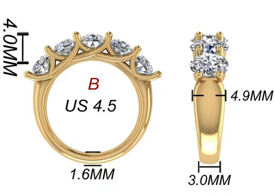 แหวนหมั้นทองคำ 18k วงรี Brilliant Cut 6.43x 4.7x3.03mm ODM