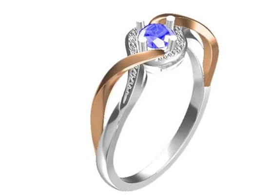 เครื่องประดับ Tanzanite เครื่องประดับทองคำแท้ 14K วงครอสโอเวอร์ RD6.4MM Main Stone