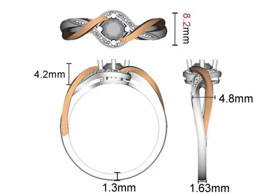 เครื่องประดับ Tanzanite เครื่องประดับทองคำแท้ 14K วงครอสโอเวอร์ RD6.4MM Main Stone