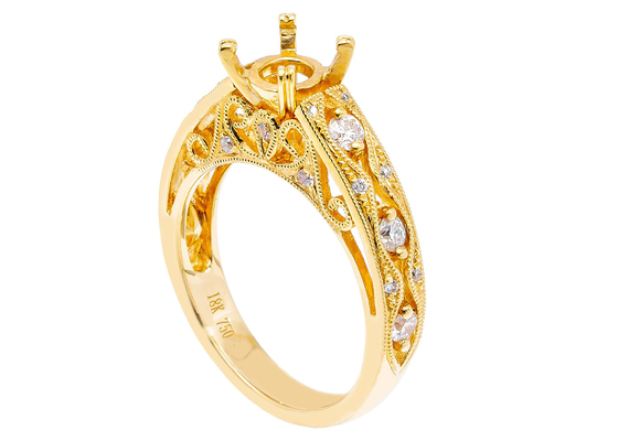 6 ชิ้น 0.07ct เพชร Semi Mount เครื่องประดับแหวน 18K สีเหลืองทอง Material