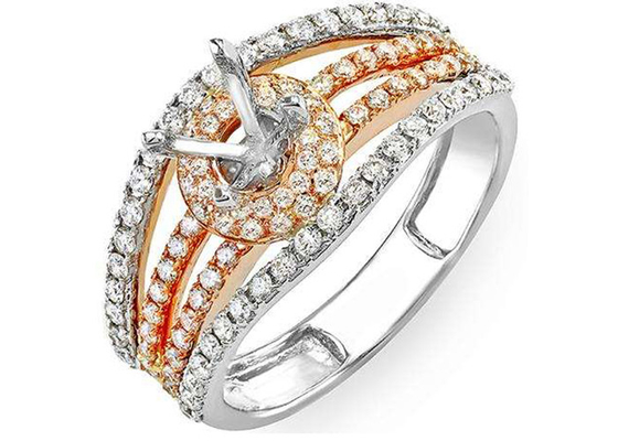 Two Tone 0.80ct Semi Mount เครื่องประดับแหวน 14K Gold วัสดุ ODM สำหรับหมั้น