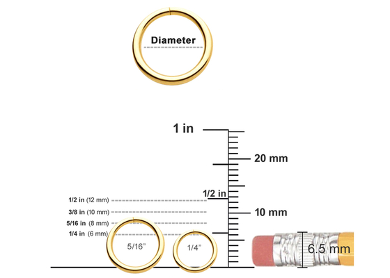แหวนเจาะทอง 14k 1 / 4inches 5/16inches 3/18inches For Nose Lip Ear