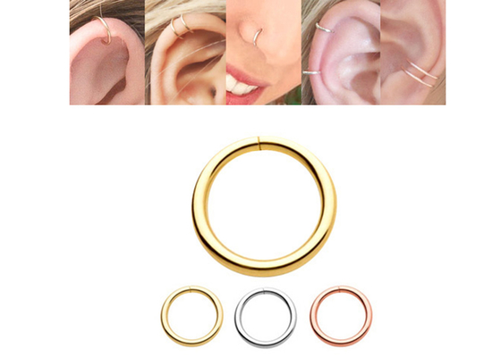แหวนเจาะทอง 14k 1 / 4inches 5/16inches 3/18inches For Nose Lip Ear