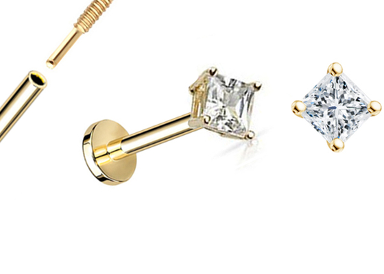 14K Gold Princess Cut Diamond Stud ต่างหู Dia 3 × 3mm ODM for Anniversary