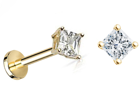 14K Gold Princess Cut Diamond Stud ต่างหู Dia 3 × 3mm ODM for Anniversary