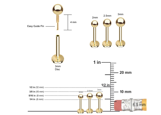 ต่างหูกระดูกอ่อนทองคำ 14k OEM, ต่างหูเจาะร่างกาย 5mm 8mm 10mm Length