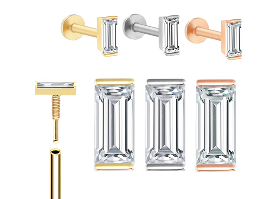 เครื่องประดับต่างหูทอง 14K ต่างหู OEM ODM พร้อมเพชรสี่เหลี่ยมผืนผ้า