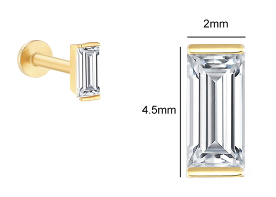 เครื่องประดับต่างหูทอง 14K ต่างหู OEM ODM พร้อมเพชรสี่เหลี่ยมผืนผ้า